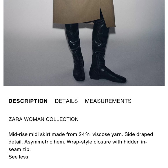 Zara NWT wool blend tan taupe ruched asymmetrical midi skirt - Picture 3 of 11